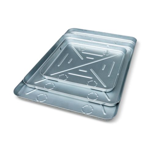 96248 30" X 30" METAL SECONDARY DRAIN PAN 24GA GALV SEAMLESS ROLLED EDGES INCL FITTINGS AND DRAIN OUTLETS RECTORSEAL