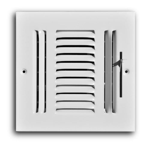 103M 06X06 STEEL SDWLL / CLNG SUPPLY REGISTER (MS DMPR) 3-WAY DEFLECTN 1/2" SPCNG 06 X 06 WHITE TRUAIRE