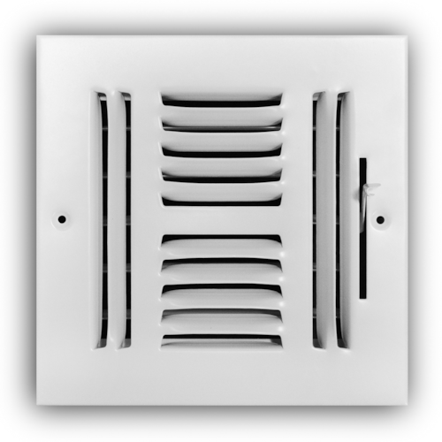 104M 06X06 STEEL SDWLL / CLNG SUPPLY REGISTER (MS DMPR) 4-WAY DEFLECTN 1/2" SPCNG 06 X 06 WHITE TRUAIRE