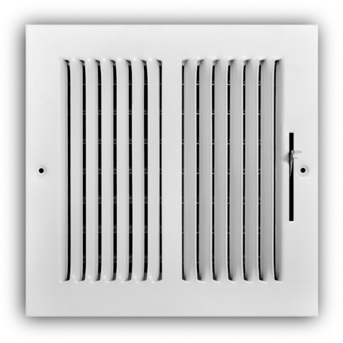102M 08X08 STEEL SDWLL / CLNG SUPPLY REGISTER (MS DMPR) 2-WAY DEFLECTN 1/2" SPCNG 08 X 08 WHITE TRUAIRE