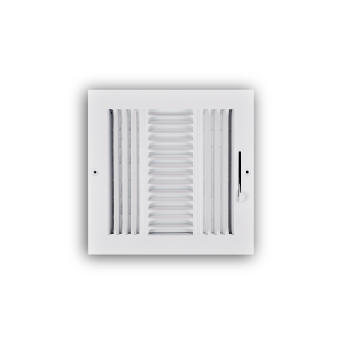 103M 08X08 STEEL SDWLL / CLNG SUPPLY REGISTER (MS DMPR) 3-WAY DEFLECTN 1/2" SPCNG 08 X 08 WHITE TRUAIRE
