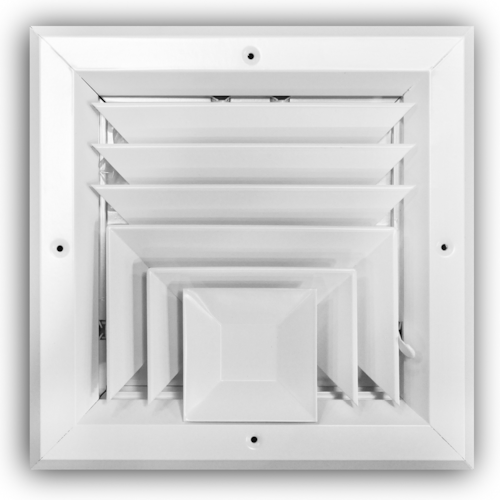 A503M 08X08 ALUM SRFC MNT DIRECTIONAL DIFFUSER (MS DAMPER) 3-WAY BLOW 08 X 08 WHITE TRUAIRE