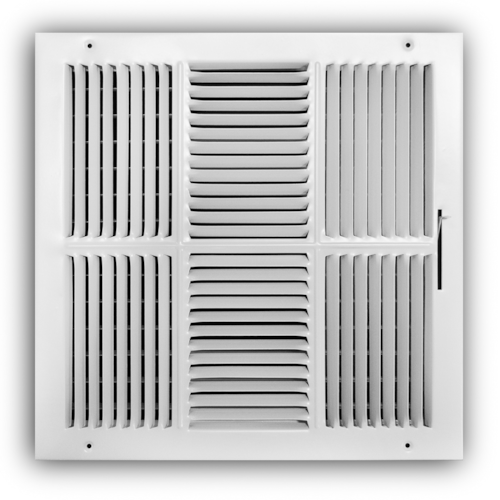 104M 14X14 STEEL SDWLL / CLNG SUPPLY REGISTER (MS DMPR) 4-WAY DEFLECTN 1/2" SPCNG 14 x 14 WHITE TRUAIRE