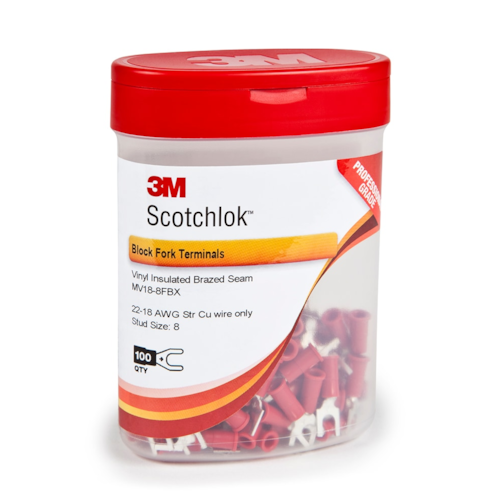 3M™ Scotchlok™ Block Fork Vinyl Insulated, 100/bottle, MV18-8FBX, suitable for use in a terminal block, 500/Case