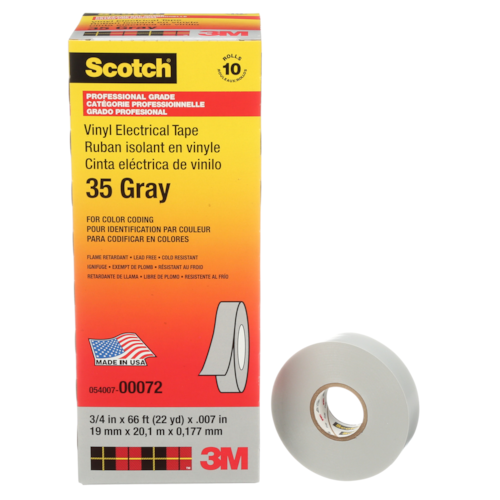 Scotch® Vinyl Color Coding Electrical Tape 35, 3/4 in x 66 ft, Gray, 10 rolls/carton, 100 rolls/Case