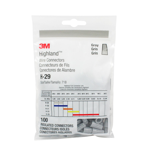 3M™ Highland™ Wire Connector H-29-POUCH, 22-16 AWG, Gray, 100 per Pouch, 1000/Case