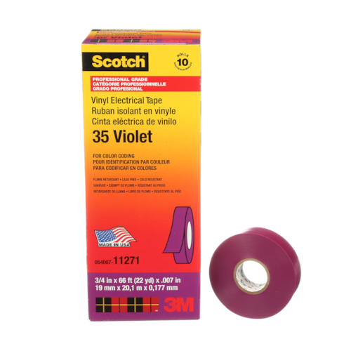 Scotch® Vinyl Color Coding Electrical Tape 35, 3/4 in x 66 ft, Violet, 10 rolls/carton, 100 rolls/Case