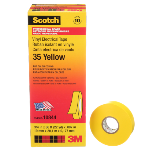 Scotch® Vinyl Color Coding Electrical Tape 35, 3/4 in x 66 ft, Yellow, 10 rolls/carton, 100 rolls/Case