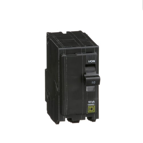 Mini circuit breaker, QO, 10A, 2 pole, 120/240VAC, 10kA, plug in mount