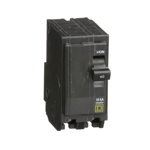 Mini circuit breaker, QO, 40A, 2 pole, 120/240VAC, 10kA, plug in mount