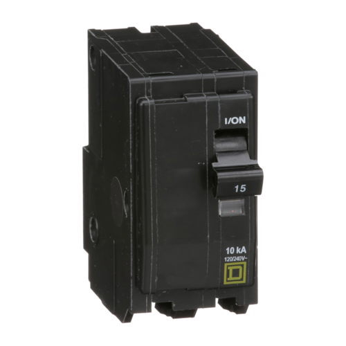 Mini circuit breaker, QO, 15A, 2 pole, 120/240VAC, 10kA, plug in mount