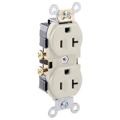 20 Amp Duplex Receptacle/Outlet, Commercial Grade, Self-Grounding