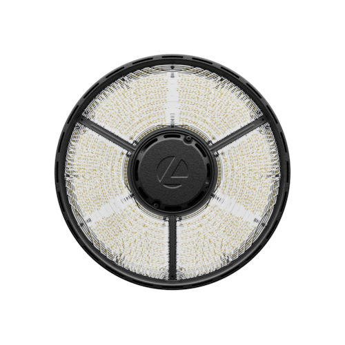 Compact Pro Industrial LED Round High Bay, Switchable Lumens- 12000LM, 15000LM and 18000LM, 120-347V, Switchable CCT- 4000K and 5000K, 80 color rendering index, Glossy Black