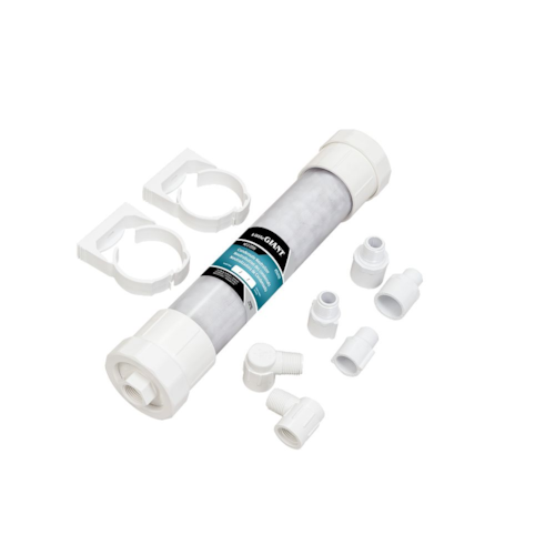 LITTLE GIANT 554702 NC-2-220V CONDENSATE NEUTRALIZER 1-3/8" FNPT HORIZONTAL/VERTICAL POSITION UP TO 220,000 BTU/H W/(2) 1/2" MXF NPT 90 (2) 1/2" MALE X PVC ADAPTERS (2) 1/2" MNPT X 3/4" PVC ADAPTERS (2) SNAP IN BRACKETS AND NEUTRALIZING MEDIA
