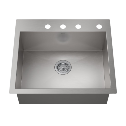 3822-4-NA VAULT 4H SINGLE BASIN SINK, 9" DEEP, DROP IN/UNDERMOUNT 25X22